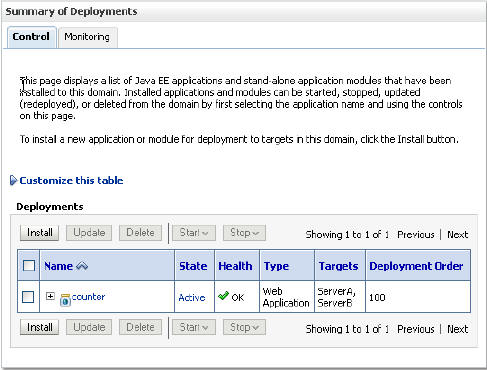Deployments Window with the Deployed Application Deployments Window with the Deployed Application