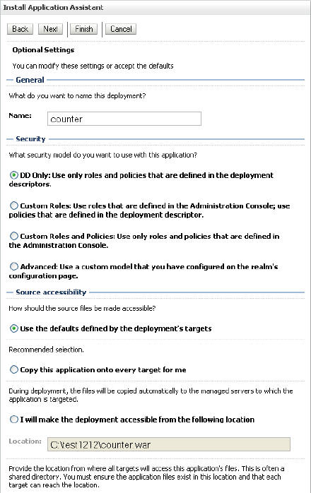 Optional Settings Page of the Installation Assistant Optional Settings Page of the Installation Assistant