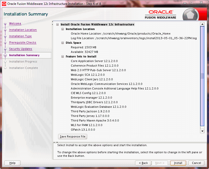 Description of wls_install_summary.gif follows Description of wls_install_summary.gif follows