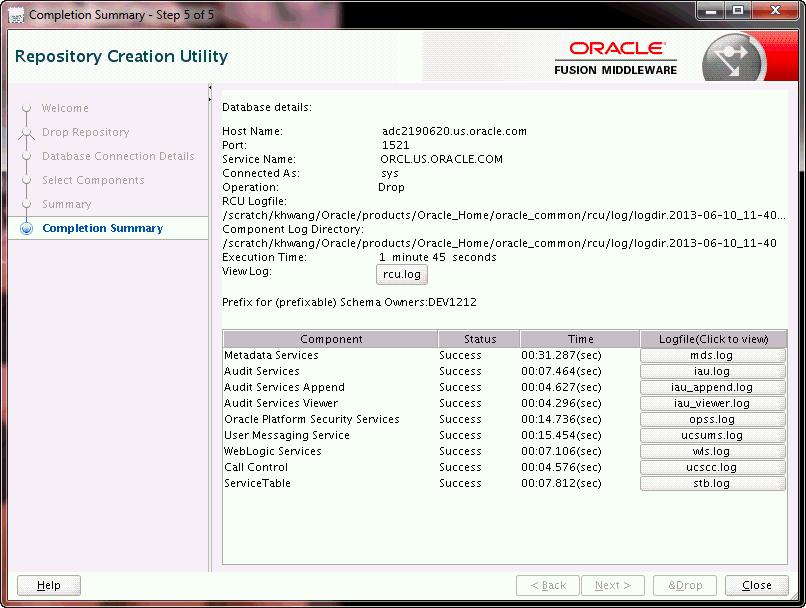 rcu repository creation complete screen