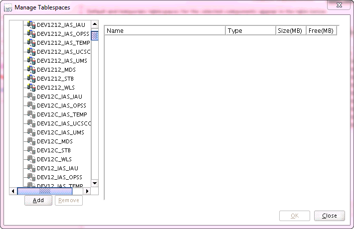 maange tablespaces screen
