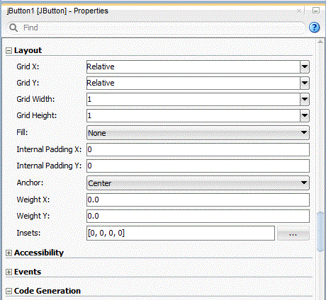 Layout properties in Properties window
