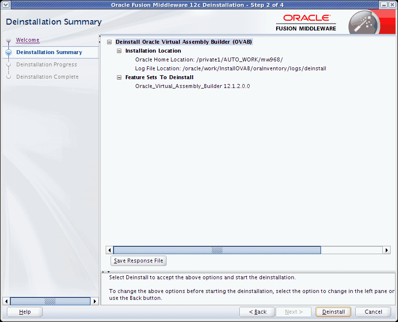 Deinstallation summary page