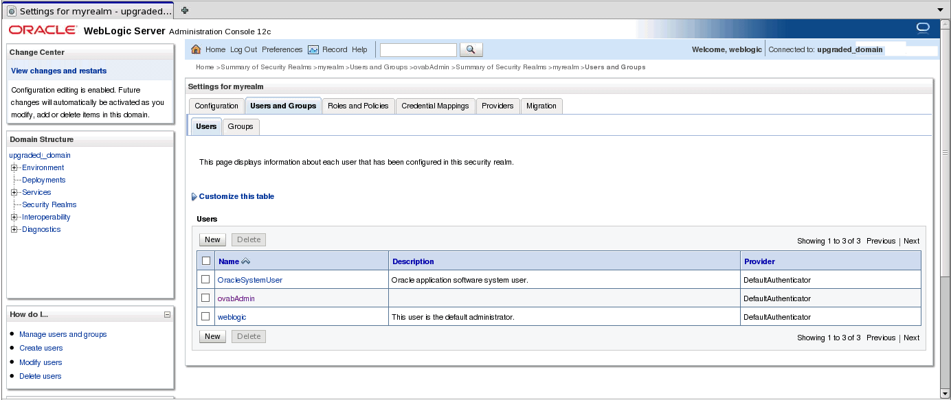 Adding the ovabAdmin user Adding the ovabAdmin user