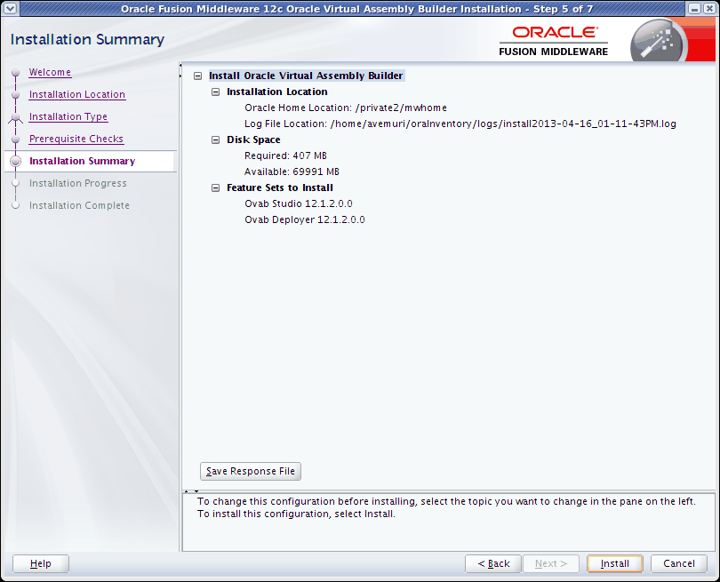 Installation Summary page