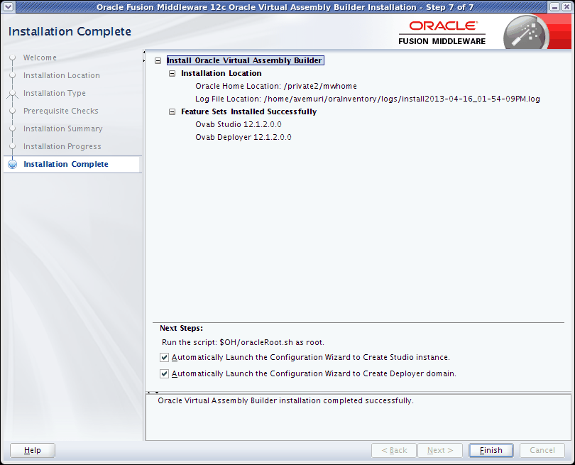 Installation Complete page