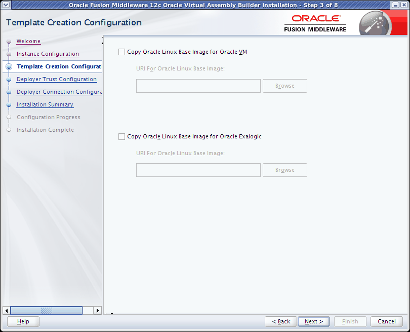 Template Creation Configuration page Template Creation Configuration page