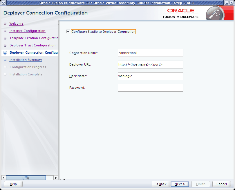 Deployer Connection Configuration page Deployer Connection Configuration page