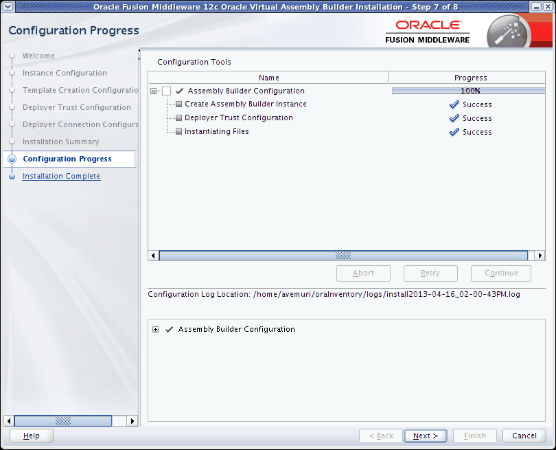 Configuration Progress page
