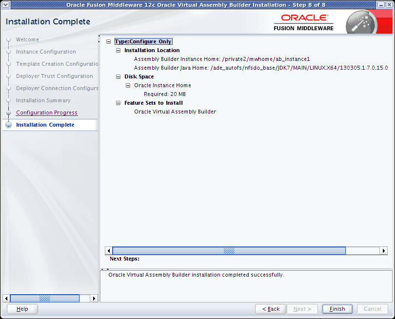 Installation Complete page