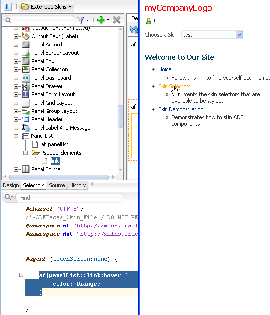 Pseudo-Class Syntax and Behavior for Panel List Link