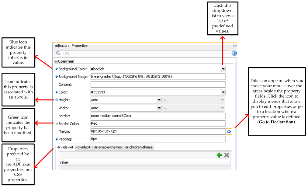 Property Inspector Controls for ADF Skins