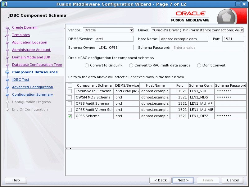 JDBC Component Schema screen, GridLink version JDBC Component Schema screen, GridLink version