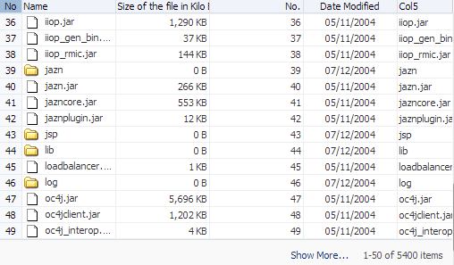 table displays a navigation footer