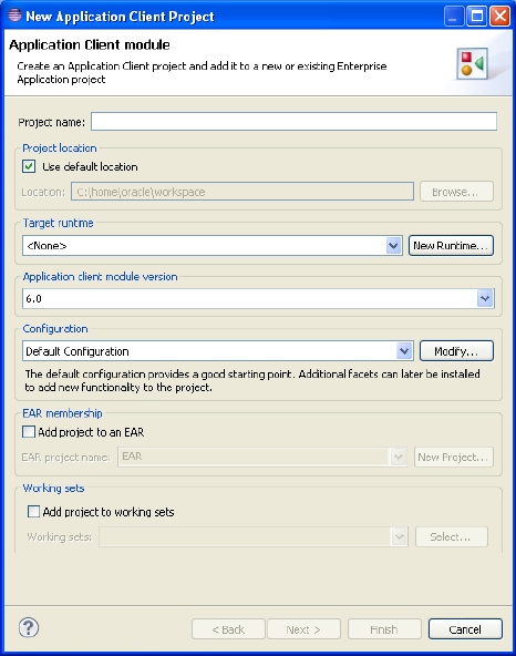 The New Application Client dialog box.