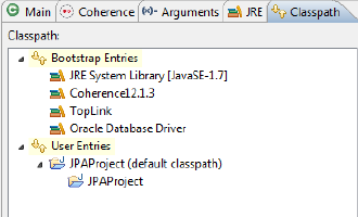 Classpath Tab for the JPA Cache Server Classpath Tab for the JPA Cache Server