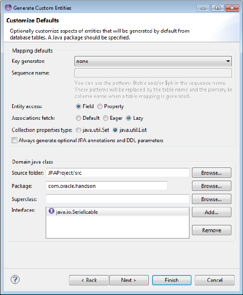 Customize Default Entity Generation Customize Default Entity Generation