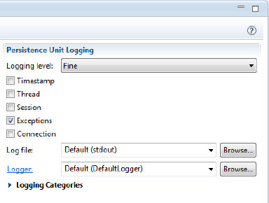 The Logging Tab in the persistence.xml Editor. The Logging Tab in the persistence.xml Editor.