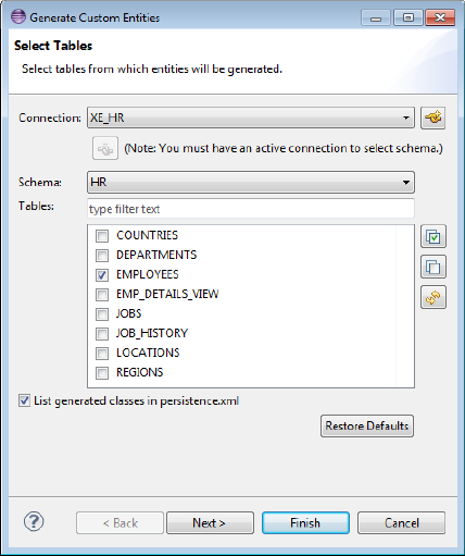 Selecting the Database Tables Selecting the Database Tables