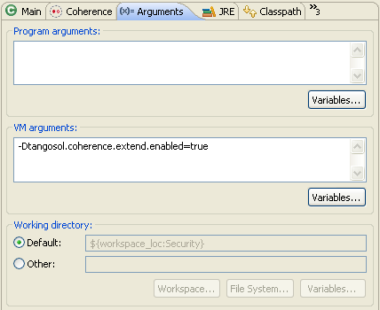 Arguments Tab for the Security Proxy Server