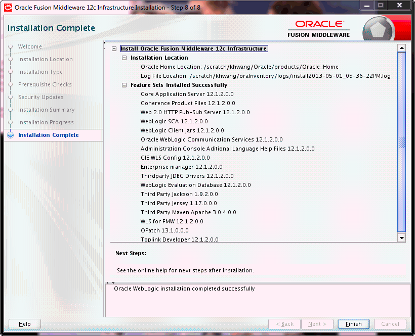 Description of wls_install_complete.gif follows Description of wls_install_complete.gif follows
