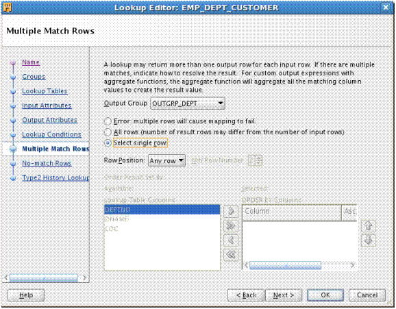OWB multiple match rows single row any row