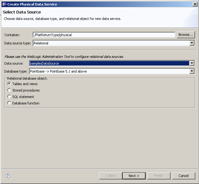 The Select Data Service dialog. The Select Data Service dialog.