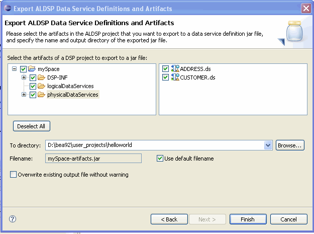 Export data service artifacts