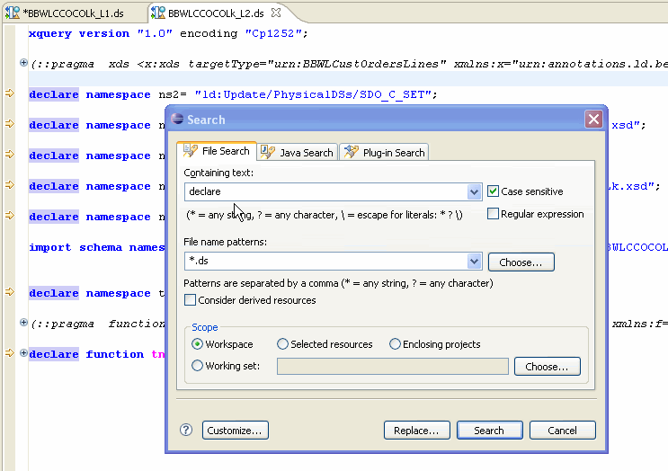 Eclipse file search.
