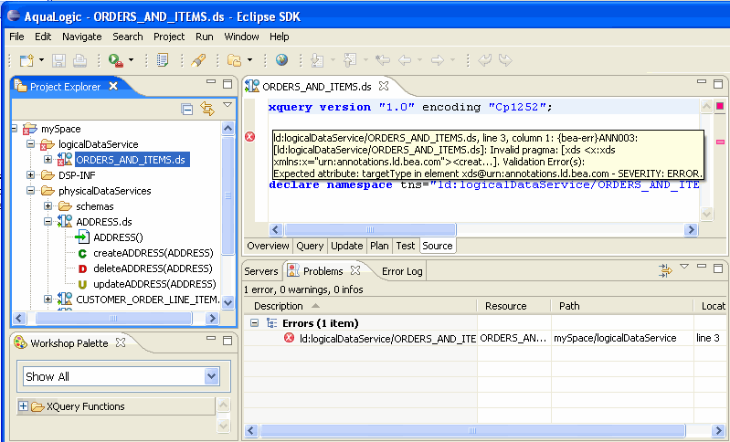 Incomplete logical data service error