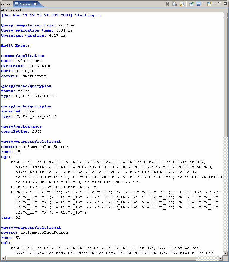 Query details are displayed in the console window.