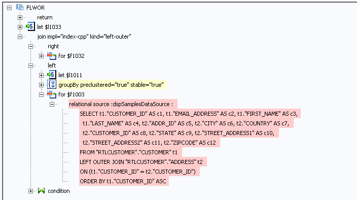 A query plan showing the left outer join. A query plan showing the left outer join.