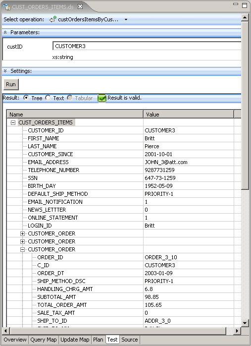 The results are shows organized into a tree style format.