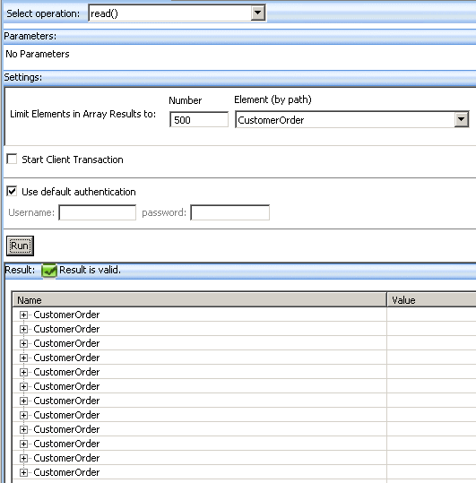 Test view lets you select and test your operation. Test view lets you select and test your operation.
