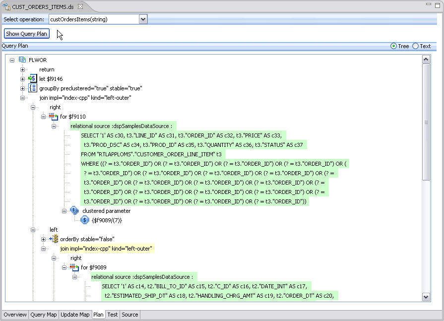 Tree view of query plan