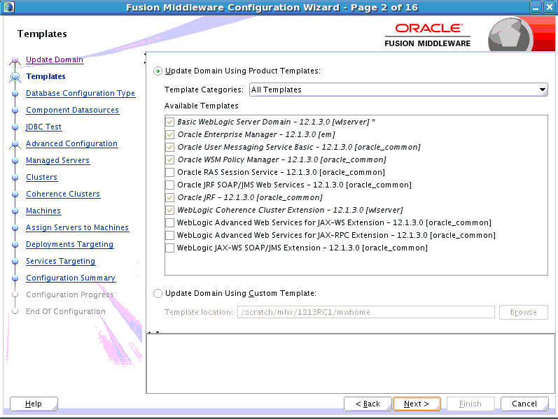 FMW Config Wizard to update an existing domain FMW Config Wizard to update an existing domain