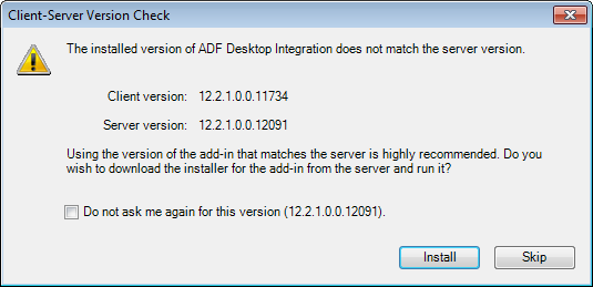 Client-Server Version Check Warning Dialog Client-Server Version Check Warning Dialog