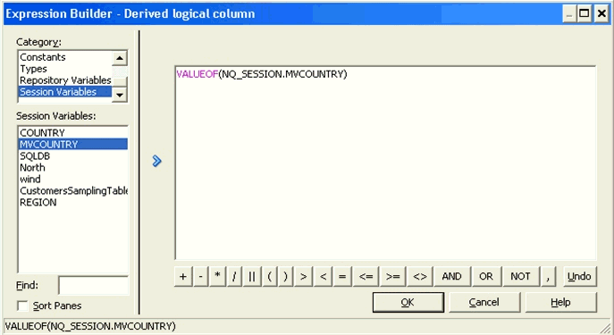 Shows the multi-source session variable MVCOUNTRY.