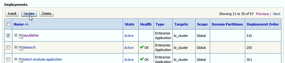 Update the bipublisher application