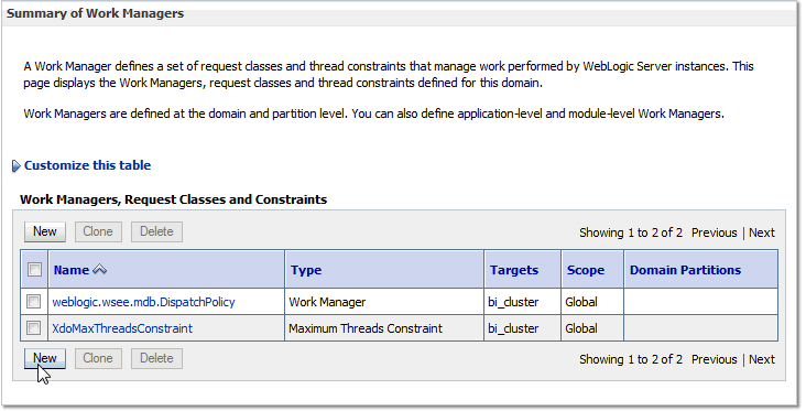 Click New to create the Work Manager