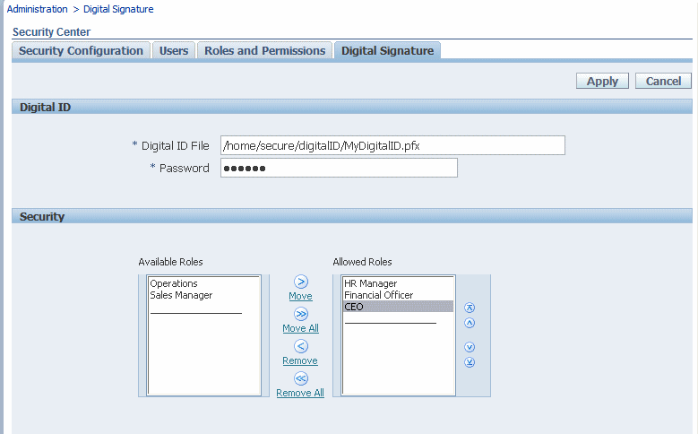 Digital signature subtab