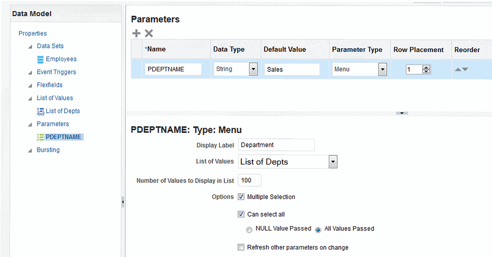 Menu Parameter Definition