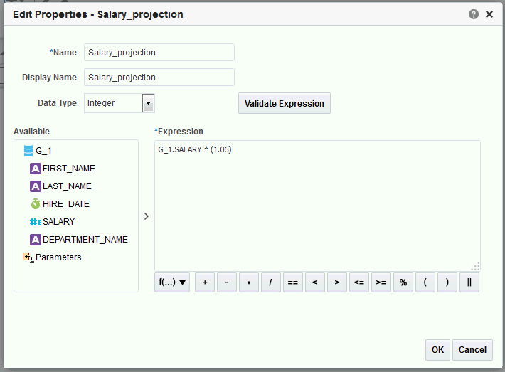 Add Element by Expression dialog