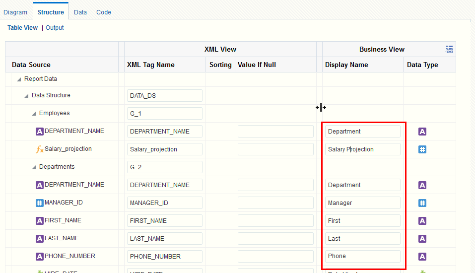 Editing the display name of an element