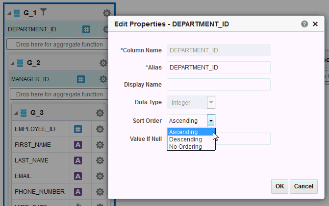 Properties dialog showing Sort Order list