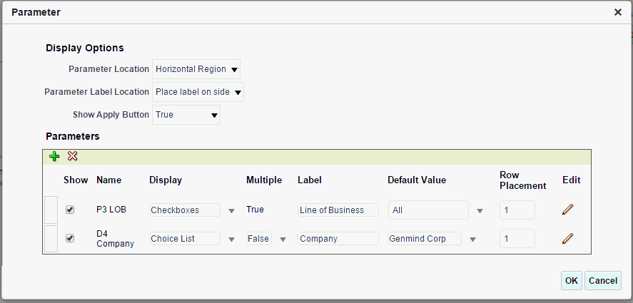 Adding parameters to a subject area report.