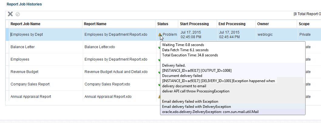 Sample error messages
