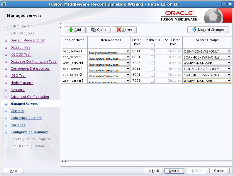 This screen shows the servers and their targets.