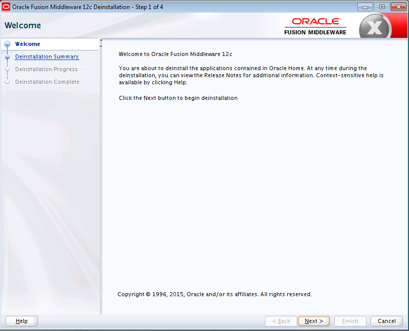 Description of the illustration uninstall_welcome.gif follows