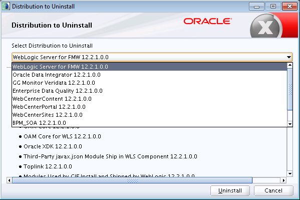 Description of the illustration uninstall_select_distro.gif follows